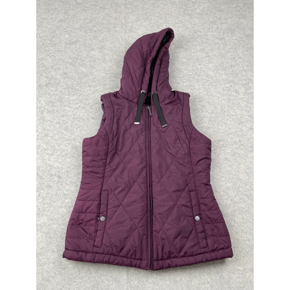 Weatherproof Vest Womens Small Purple Quilted Hooded Fleece Lined Zip Pockets